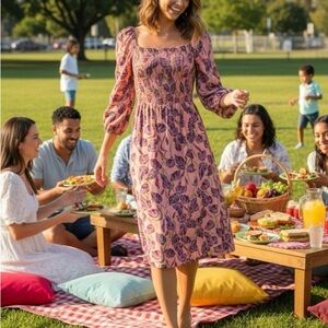 Time And Tru Leaf Print Spring Midi Dress